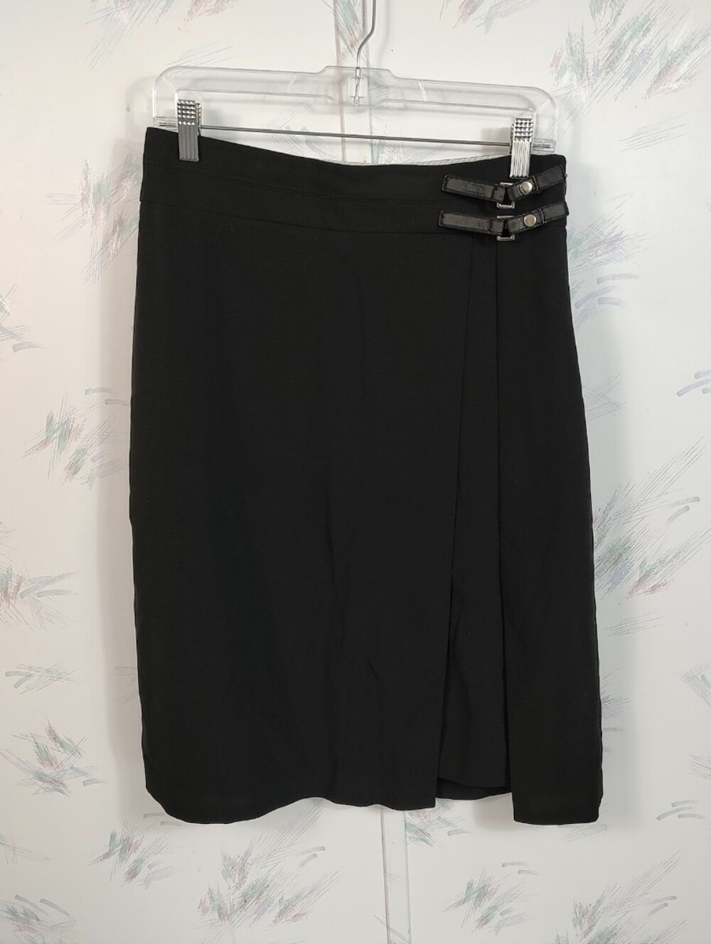 Women's WHBM Black Midi Skirt with Buckle Detail Size 8